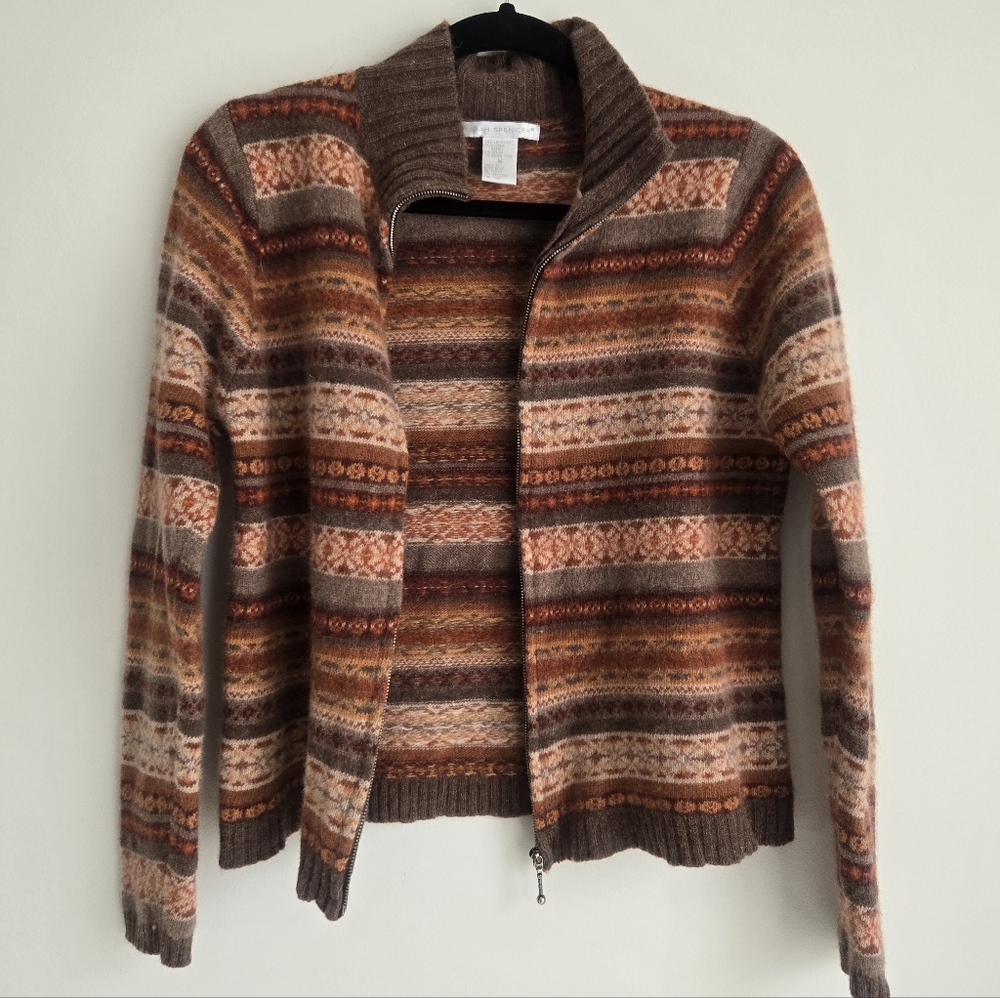 Sarah Spencer Zip Up Wool Sweater In Fall Colors. (D6)